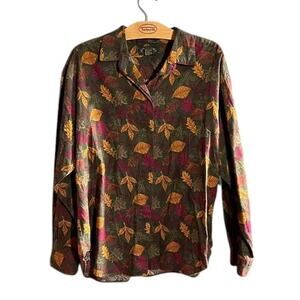 Charter Club Classic Autumn Leaf Button Down Blouse Size 14 Cotton